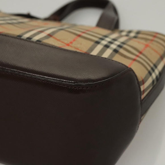 BURBERRY Nova Check Hand Bag Canvas Beige Auth sw226