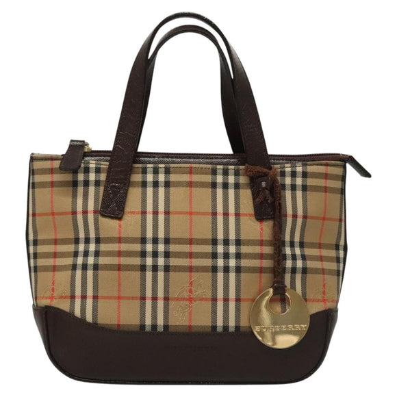 BURBERRY Nova Check Hand Bag Canvas Beige Auth sw226