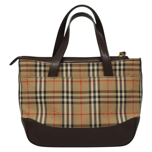 BURBERRY Nova Check Hand Bag Canvas Beige Auth sw226