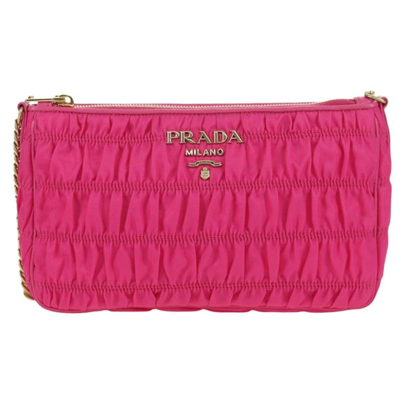 PRADA Chain Shoulder Bag Nylon Pink Gold 1BH152 Auth SW2261SAM