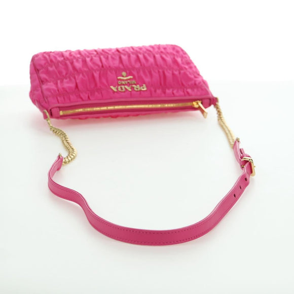 PRADA Chain Shoulder Bag Nylon Pink Gold 1BH152 Auth SW2261SAM