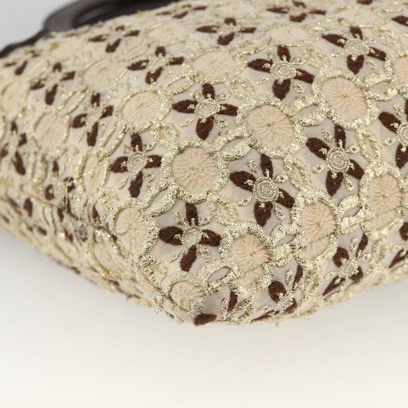 PRADA Hand Bag Cotton Beige Silver BN0701 Auth SW2266A