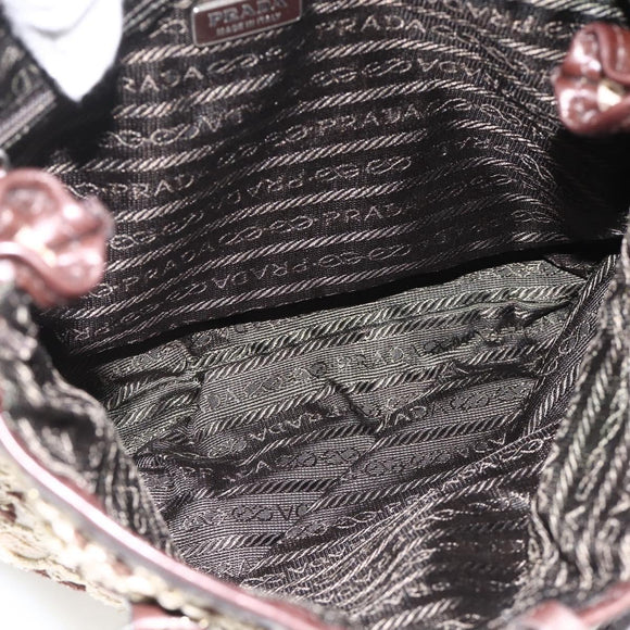 PRADA Hand Bag Cotton Beige Silver BN0701 Auth SW2266A