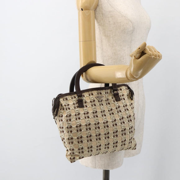 PRADA Hand Bag Cotton Beige Silver BN0701 Auth SW2266A