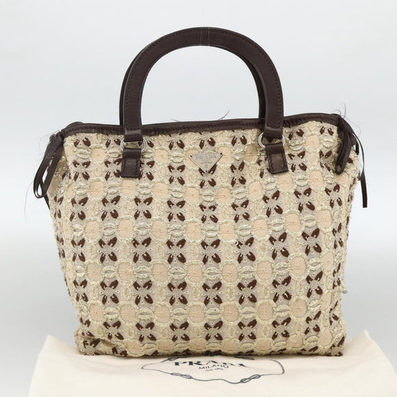 PRADA Hand Bag Cotton Beige Silver BN0701 Auth SW2266A