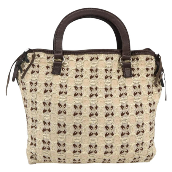PRADA Hand Bag Cotton Beige Silver BN0701 Auth SW2266A