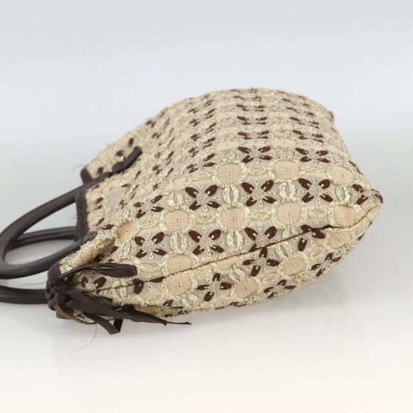 PRADA Hand Bag Cotton Beige Silver BN0701 Auth SW2266A