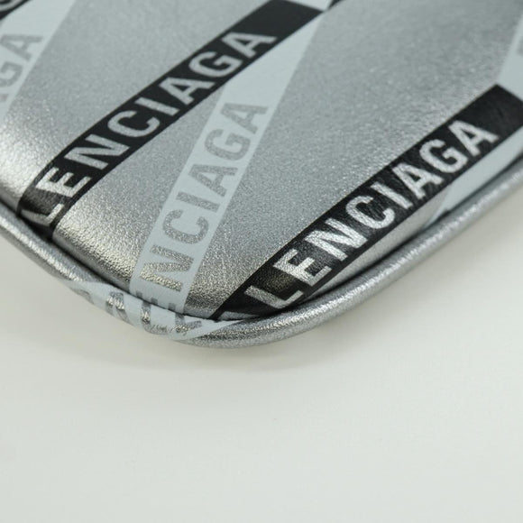 BALENCIAGA Clutch Bag Leather Silver Auth SW2267M