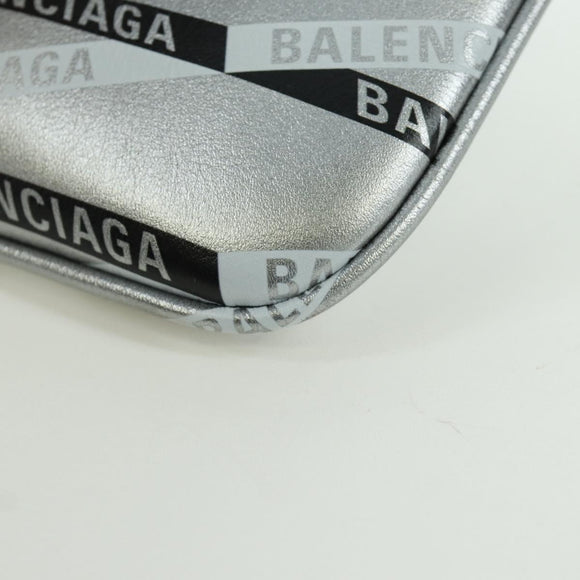 BALENCIAGA Clutch Bag Leather Silver Auth SW2267M