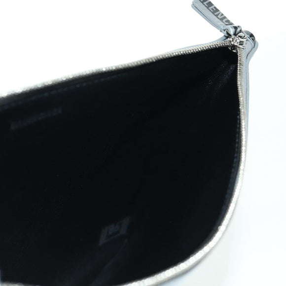 BALENCIAGA Clutch Bag Leather Silver Auth SW2267M