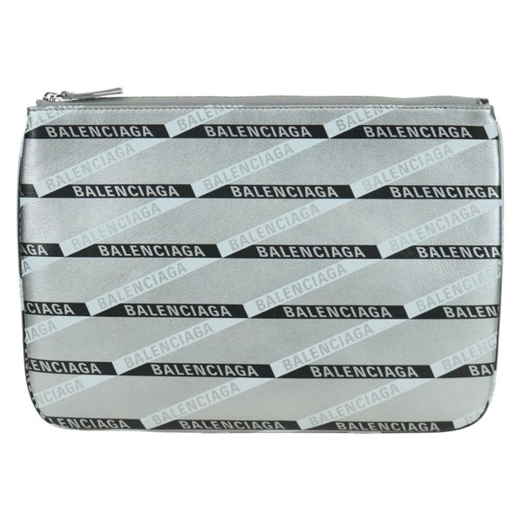 BALENCIAGA Clutch Bag Leather Silver Auth SW2267M