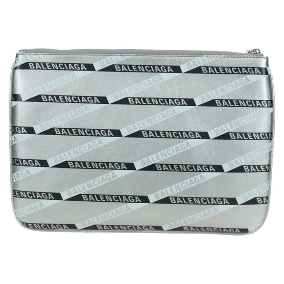 BALENCIAGA Clutch Bag Leather Silver Auth SW2267M