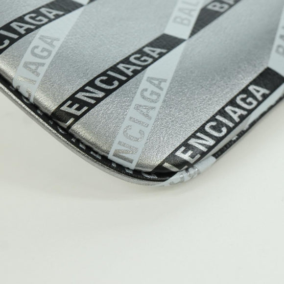 BALENCIAGA Clutch Bag Leather Silver Auth SW2267M