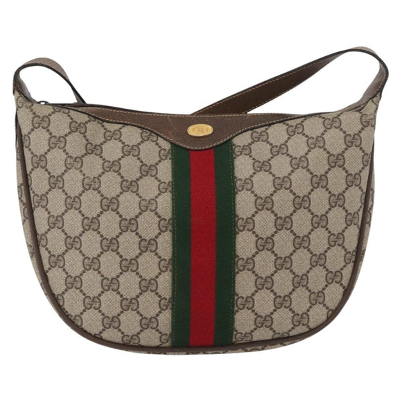 GUCCI GG Supreme Web Sherry Line Bag PVC Beige Gold 10 01 3840 Auth SW2275