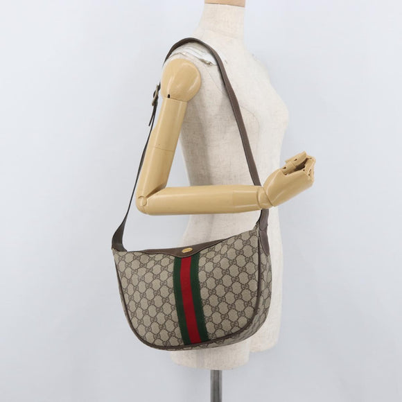 GUCCI GG Supreme Web Sherry Line Bag PVC Beige Gold 10 01 3840 Auth SW2275