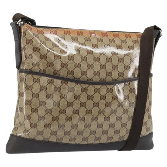 GUCCI GG Crystal Shoulder Bag Coated Canvas Beige Gold 374411 Auth SW2277A
