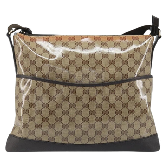 GUCCI GG Crystal Shoulder Bag Coated Canvas Beige Gold 374411 Auth SW2277A