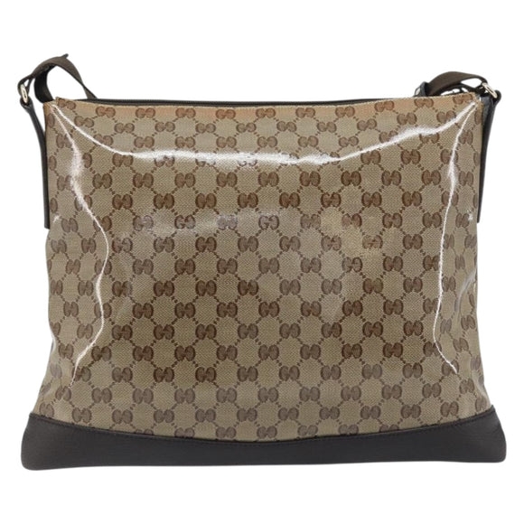 GUCCI GG Crystal Shoulder Bag Coated Canvas Beige Gold 374411 Auth SW2277A