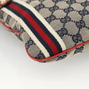 GUCCI GG Canvas Sherry Line Shoulder Bag Navy Gold Red 144388 Auth SW2281A-16