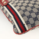 GUCCI GG Canvas Sherry Line Shoulder Bag Navy Gold Red 144388 Auth SW2281A-8