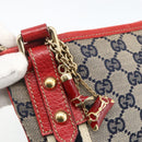 GUCCI GG Canvas Sherry Line Shoulder Bag Navy Gold Red 144388 Auth SW2281A-10