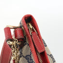 GUCCI GG Canvas Sherry Line Shoulder Bag Navy Gold Red 144388 Auth SW2281A-18