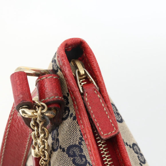 GUCCI GG Canvas Sherry Line Shoulder Bag Navy Gold Red 144388 Auth SW2281A