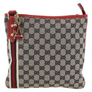 GUCCI GG Canvas Sherry Line Shoulder Bag Navy Gold Red 144388 Auth SW2281A-13