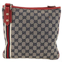 GUCCI GG Canvas Sherry Line Shoulder Bag Navy Gold Red 144388 Auth SW2281A-2
