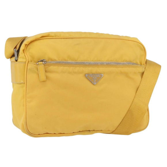 PRADA Shoulder Bag Nylon Yellow Silver Auth SW2282A