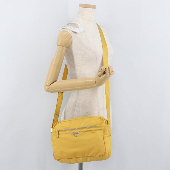 PRADA Shoulder Bag Nylon Yellow Silver Auth SW2282A