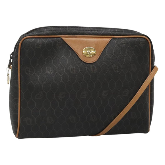 Christian Dior Honeycomb Canvas Shoulder Bag Black Gold Auth sw229