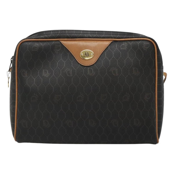 Christian Dior Honeycomb Canvas Shoulder Bag Black Gold Auth sw229