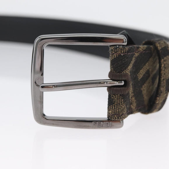 FENDI Zucca Canvas Belt 41.3"" Black Brown 7C0497 Auth SW2291A
