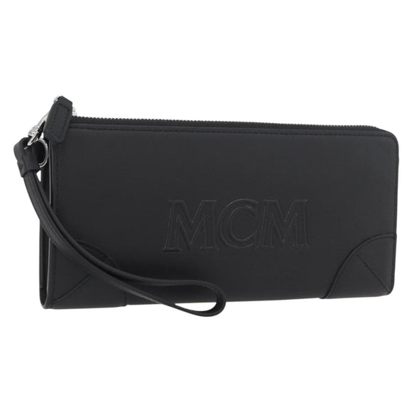 MCM Long Wallet Leather Black Silver MYLDATA04 Auth SW2293V