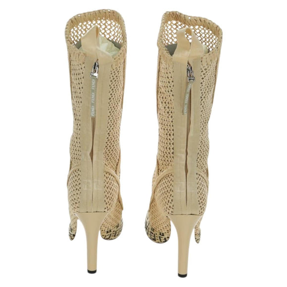FENDI High Boots Raffia Beige 8T8083 Auth SW2296SM