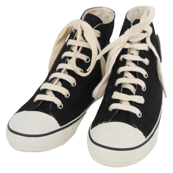 CHANEL High Cut Sneakers Canvas Black White A01852 CC Auth SW2298A
