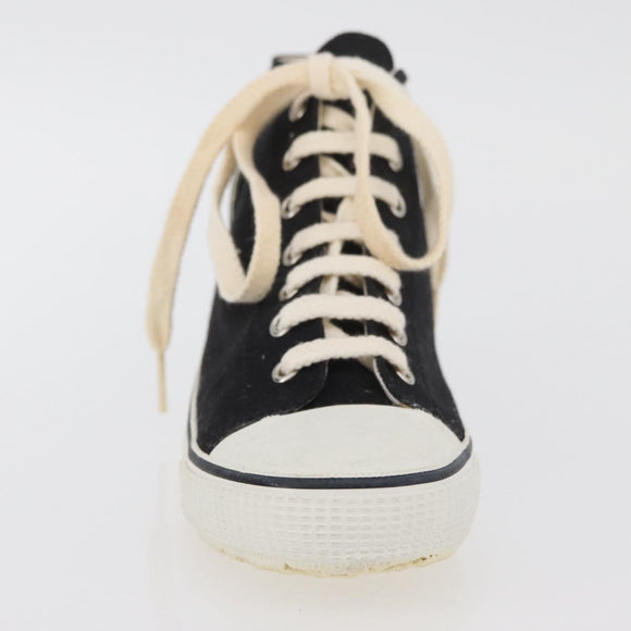 CHANEL High Cut Sneakers Canvas Black White A01852 CC Auth SW2298A
