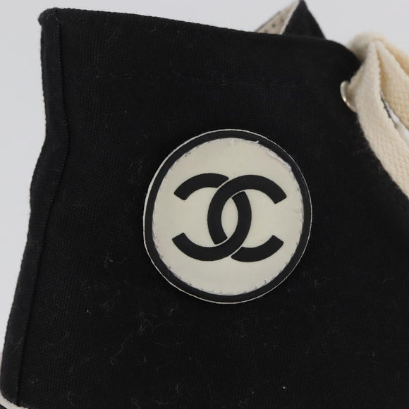 CHANEL High Cut Sneakers Canvas Black White A01852 CC Auth SW2298A