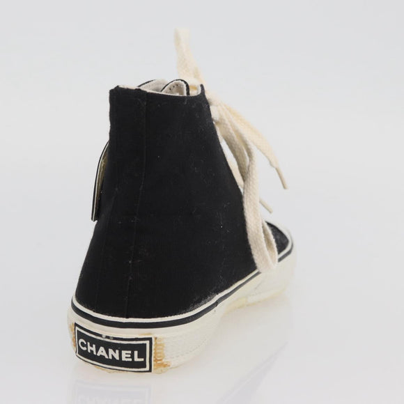 CHANEL High Cut Sneakers Canvas Black White A01852 CC Auth SW2298A