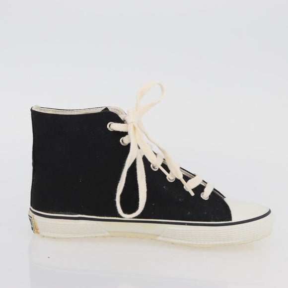 CHANEL High Cut Sneakers Canvas Black White A01852 CC Auth SW2298A