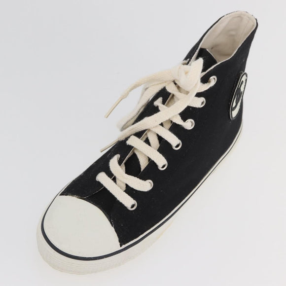 CHANEL High Cut Sneakers Canvas Black White A01852 CC Auth SW2298A