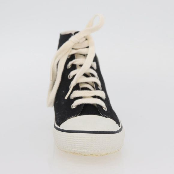 CHANEL High Cut Sneakers Canvas Black White A01852 CC Auth SW2298A