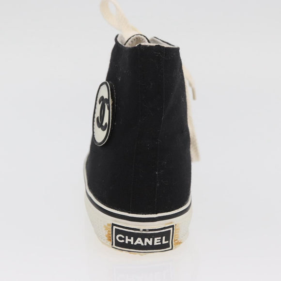 CHANEL High Cut Sneakers Canvas Black White A01852 CC Auth SW2298A
