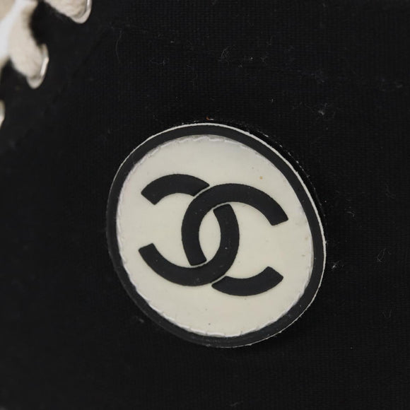CHANEL High Cut Sneakers Canvas Black White A01852 CC Auth SW2298A