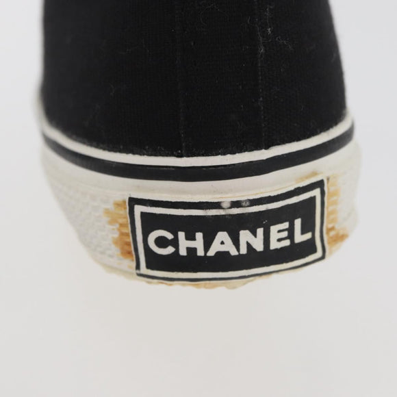 CHANEL High Cut Sneakers Canvas Black White A01852 CC Auth SW2298A