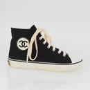 CHANEL High Cut Sneakers Canvas Black White A01852 CC Auth SW2298A-4