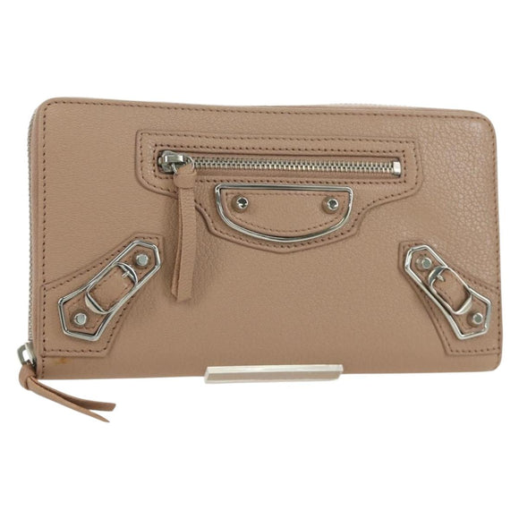 BALENCIAGA Continental Long Wallet Leather Pink Silver 390187 Auth SW2300M