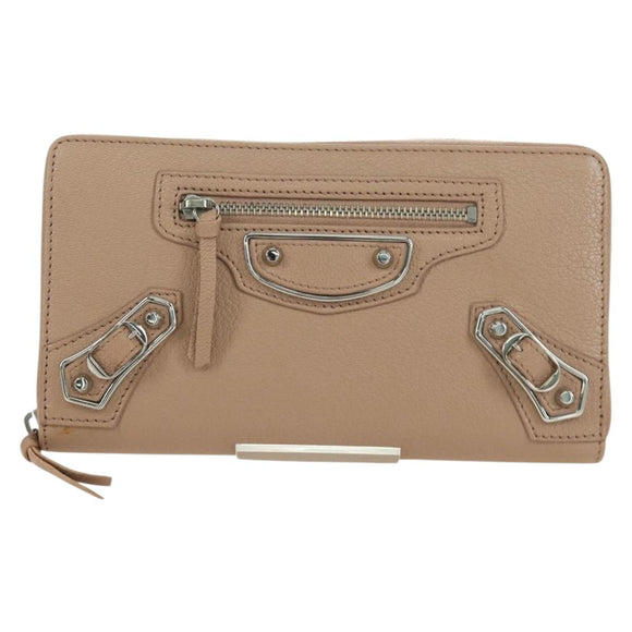 BALENCIAGA Continental Long Wallet Leather Pink Silver 390187 Auth SW2300M