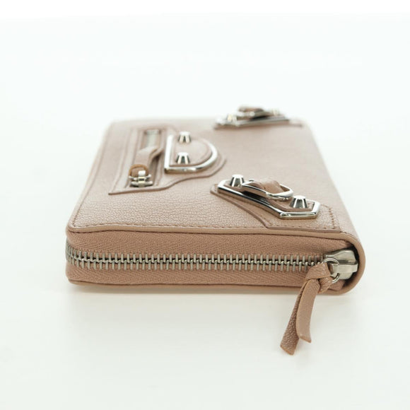 BALENCIAGA Continental Long Wallet Leather Pink Silver 390187 Auth SW2300M
